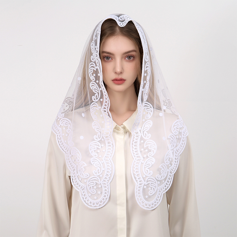 1개 여성용 우아한 단색 성모 마리아 자수 레이스 삼각 - Embroidery Hijab 리뷰 및 가격
